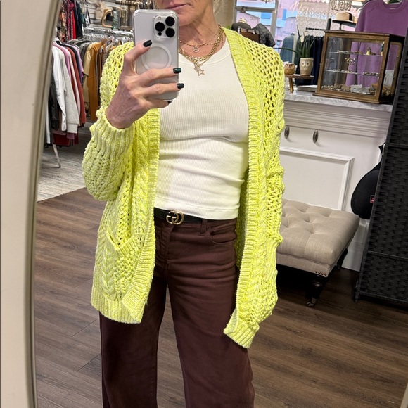 Anthropologie Serenity Open Front Cardigan in Neon Highlighter Yellow size XS/S - Picture 2 of 13